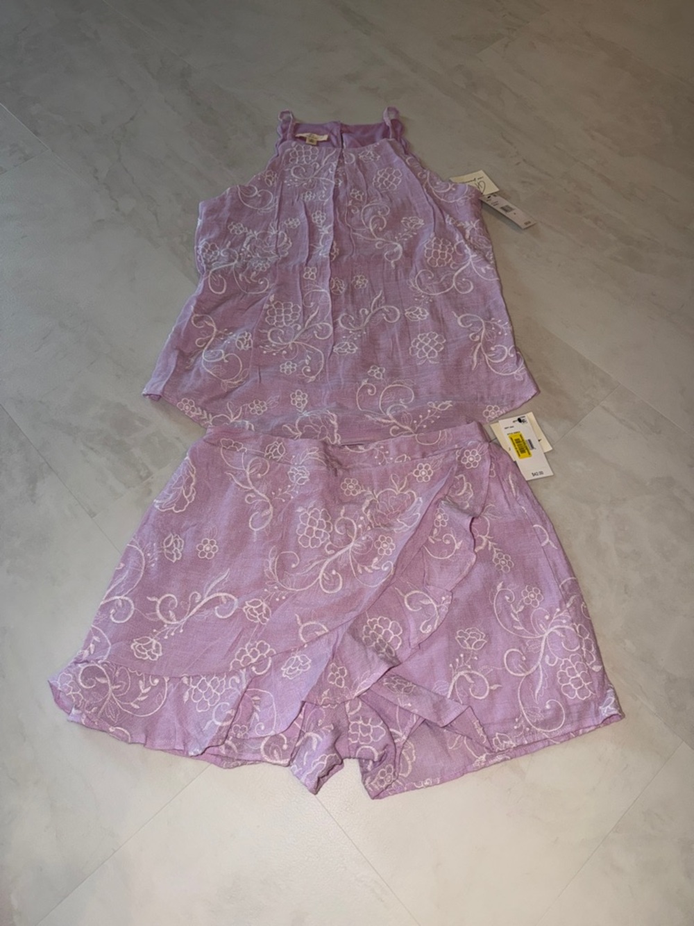 I.N. San Francisco Lilac Floral Embroidered Halter Top